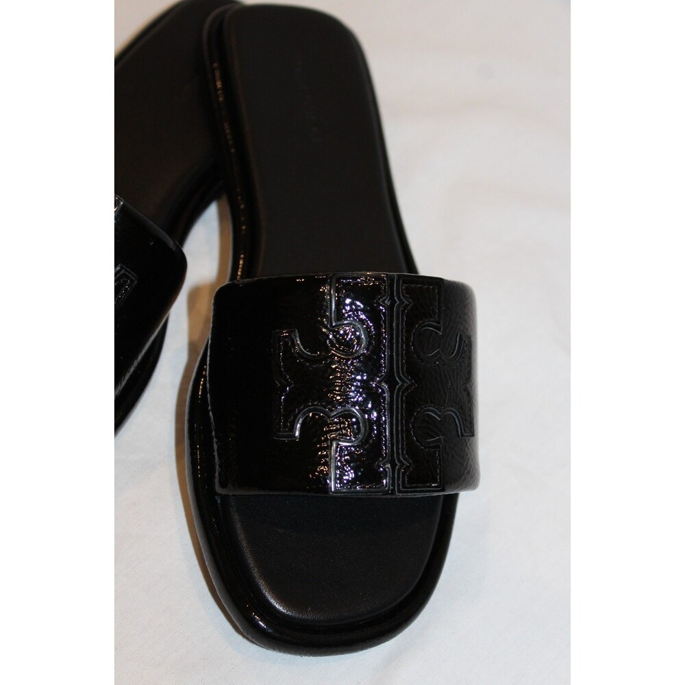 Tory Burch Double T Leather Sport Slides Perfect Black NIB - Picture 5 of 7
